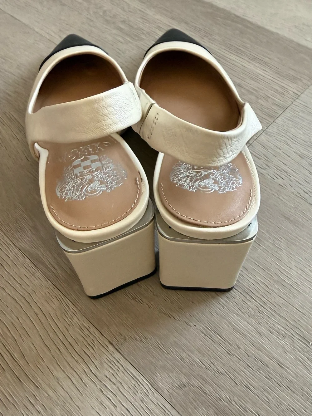Vince Camuto Two-Tone Cream and Black Slingback Flats